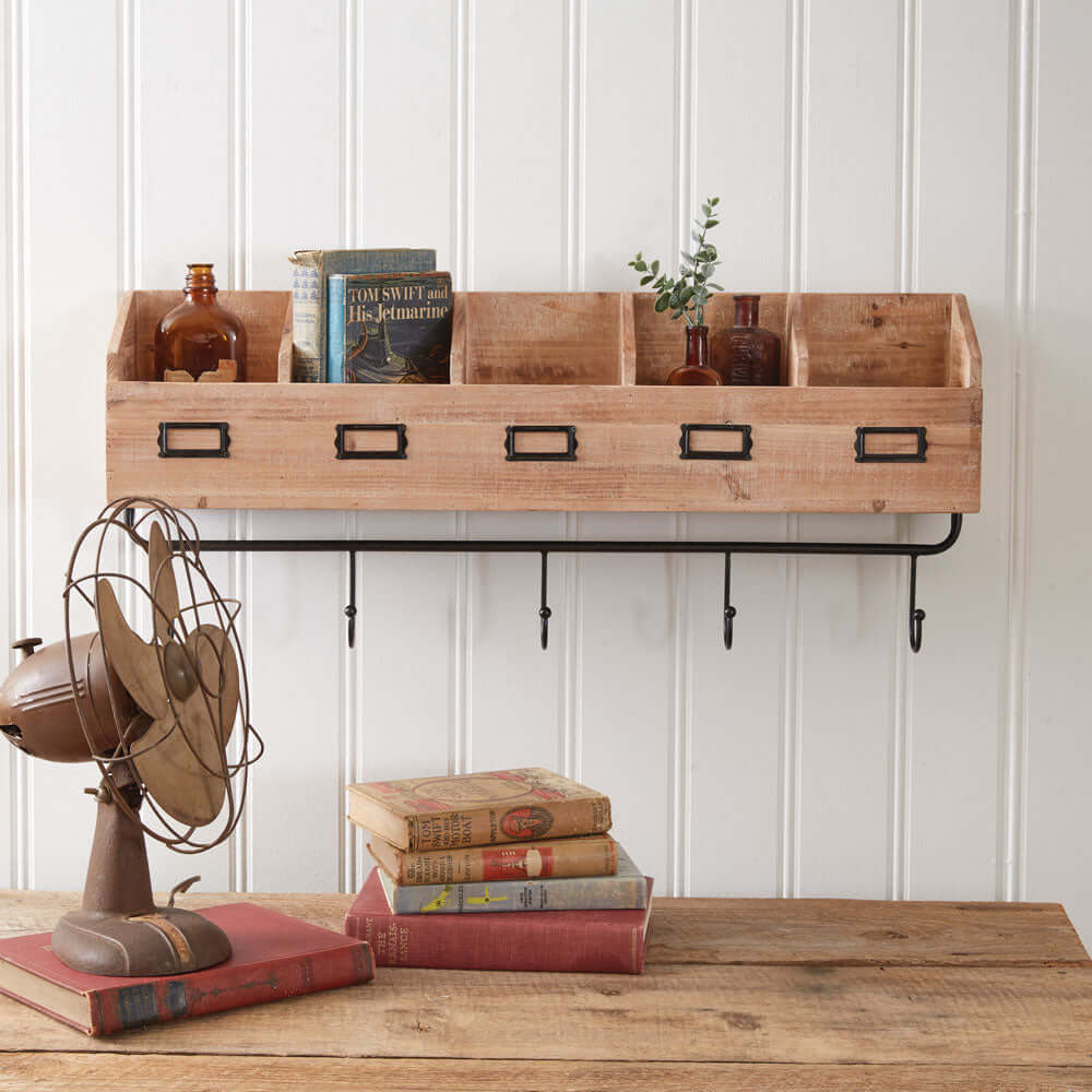 Wall Shelf Organizer with Cubbies and Hooks