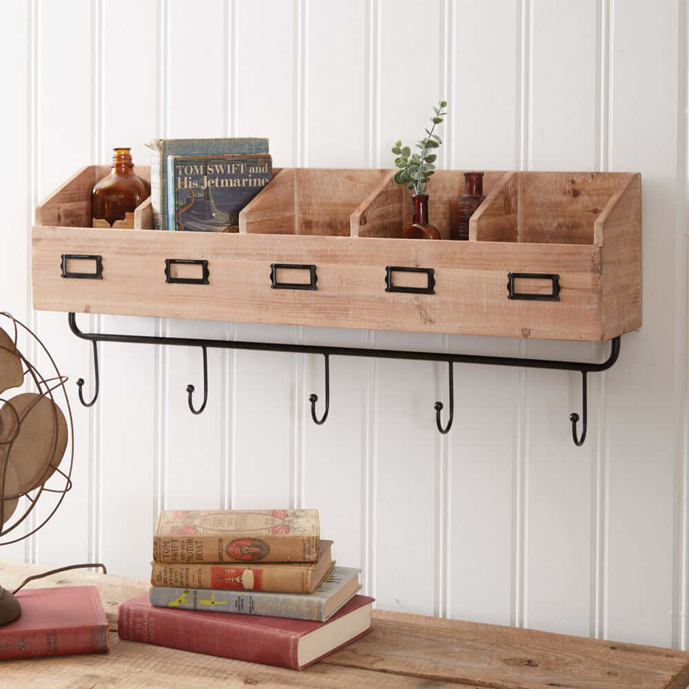 Wall Shelf Organizer with Cubbies and Hooks