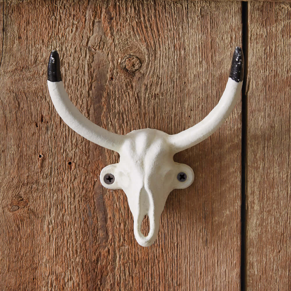 Western Bull Skull Horn Wall Hooks (Set of 4)