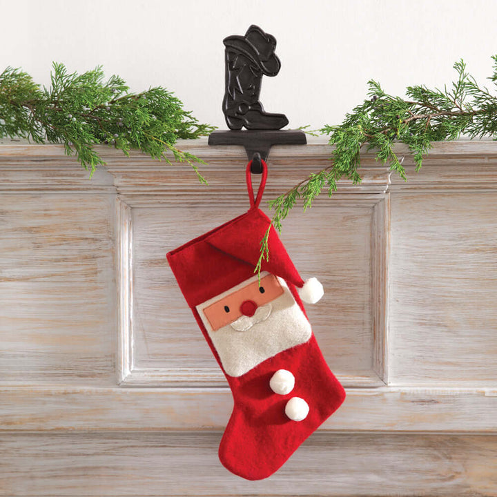 Western Cowboy Boot Christmas Stocking Holder in Cast Iron