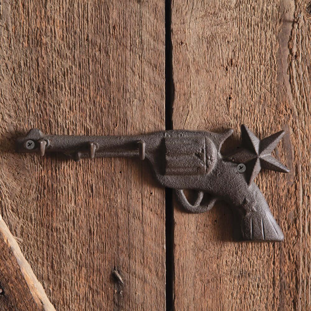 Western Cowboy Pistol Wall Hook in Cast Iron