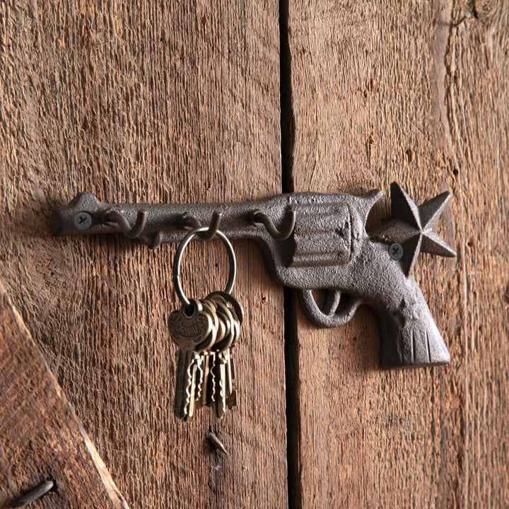 Western Cowboy Pistol Wall Hook in Cast Iron