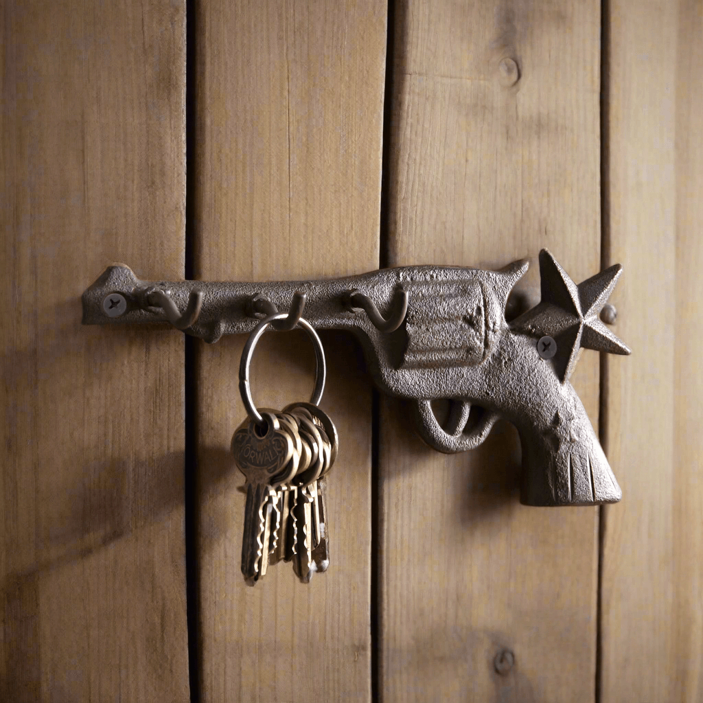 Western Cowboy Pistol Wall Hook in Cast Iron