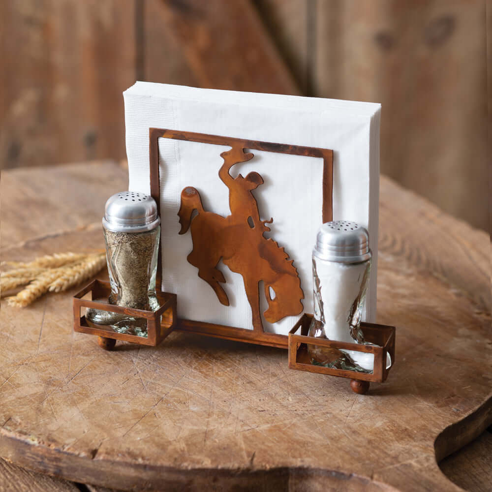 Western Cowboy Salt & Pepper Napkin Caddy