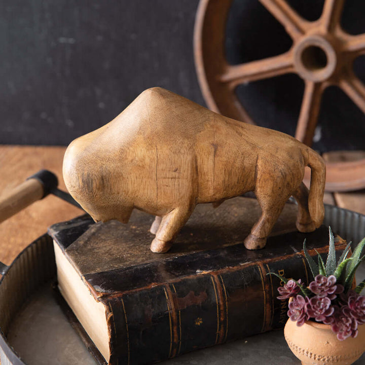 Western Hand-Carved Bison Figurine