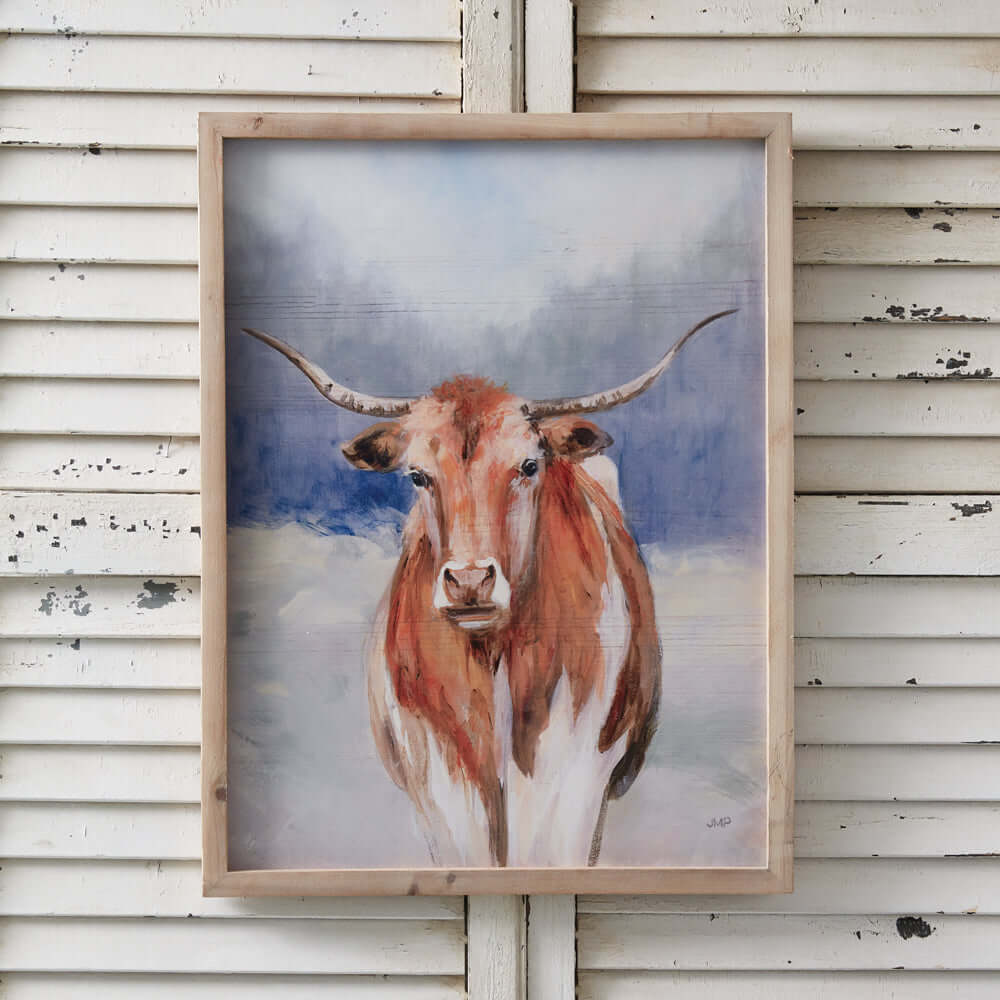 Western Texas Longhorn Wall Art Print in Frame