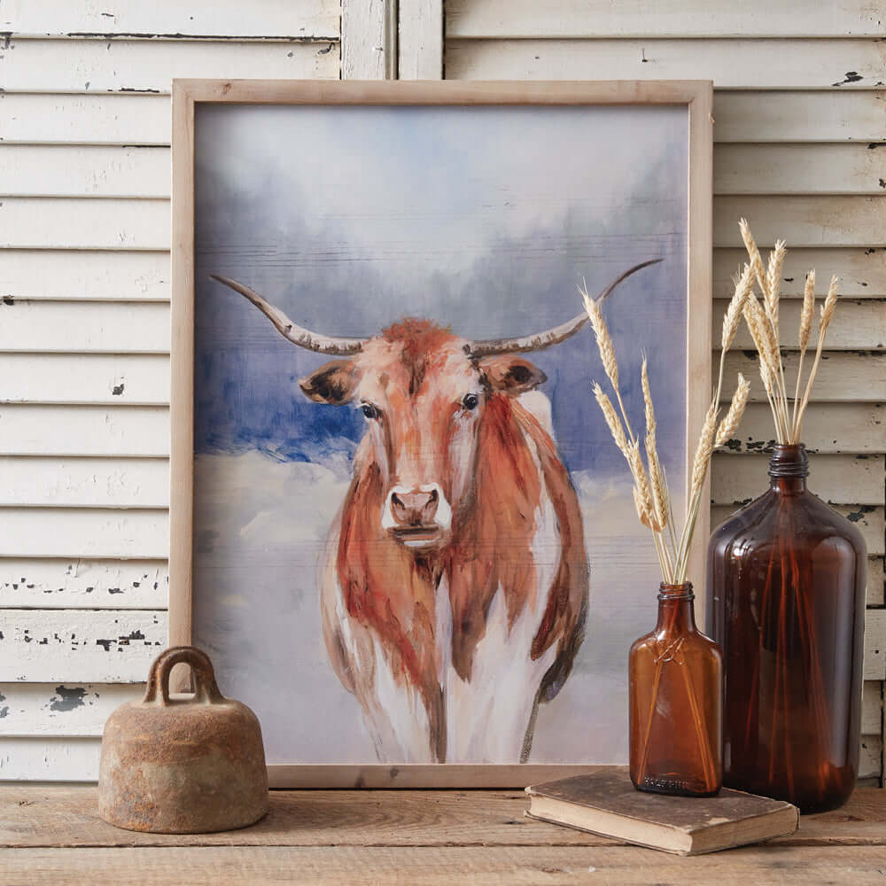 Western Texas Longhorn Wall Art Print in Frame