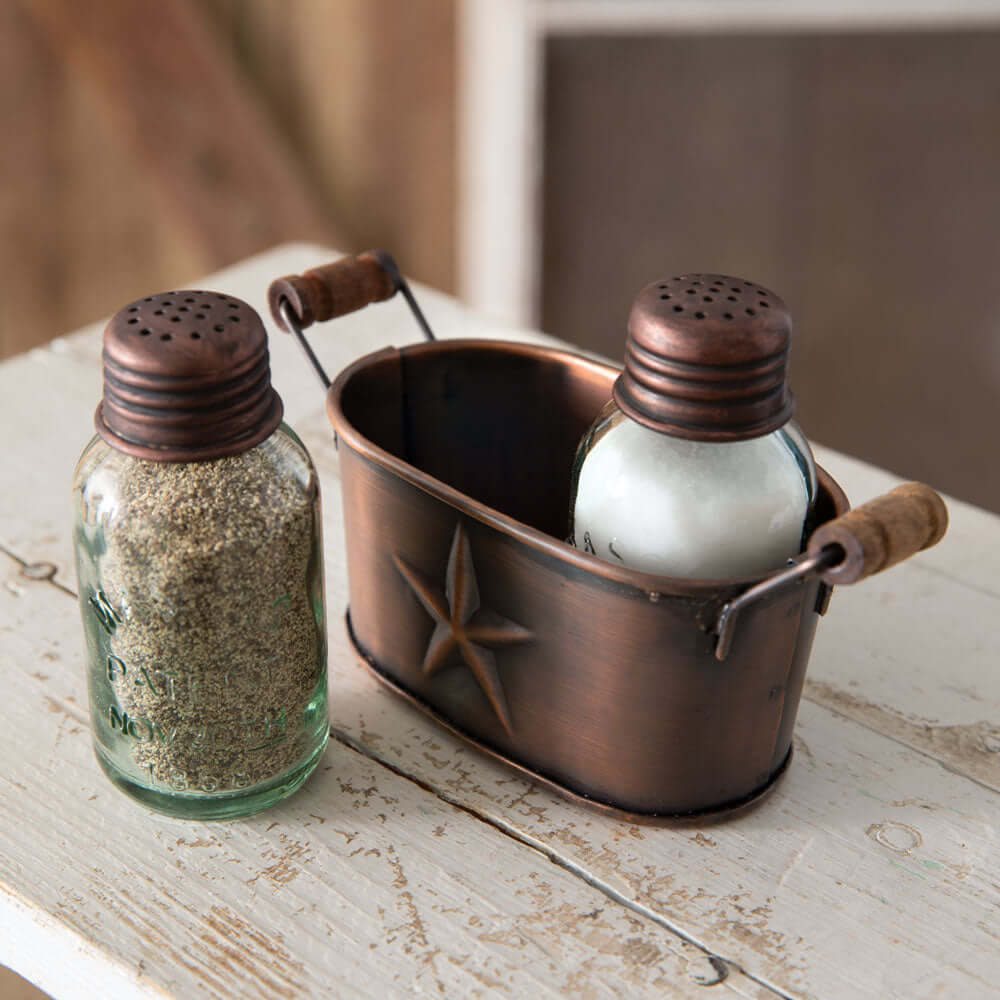 Western-Themed Copper Caddy Salt and Pepper Shaker Set