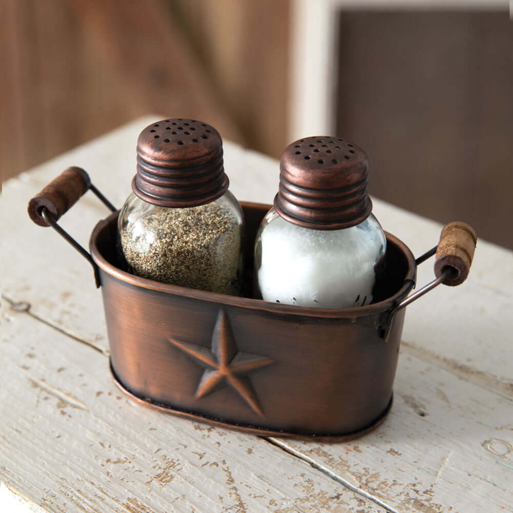 Western-Themed Copper Caddy Salt and Pepper Shaker Set