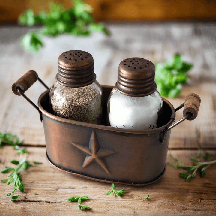 Western-Themed Copper Caddy Salt and Pepper Shaker Set