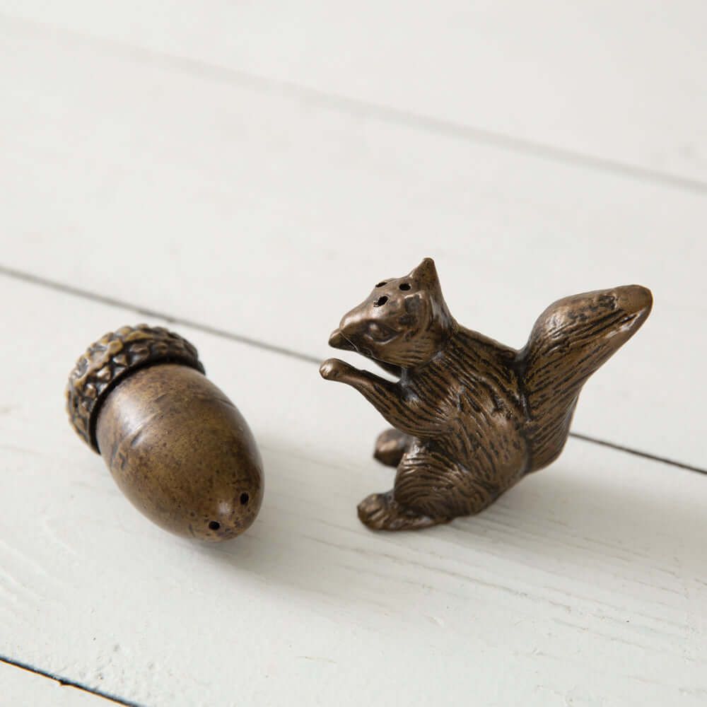 Whimsical Country Squirrel and Acorn Salt & Pepper Shakers