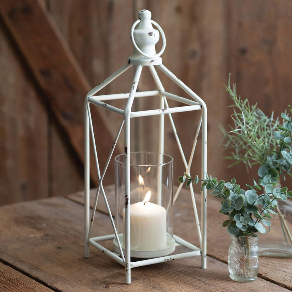 White Distressed Metal Farmhouse Lantern