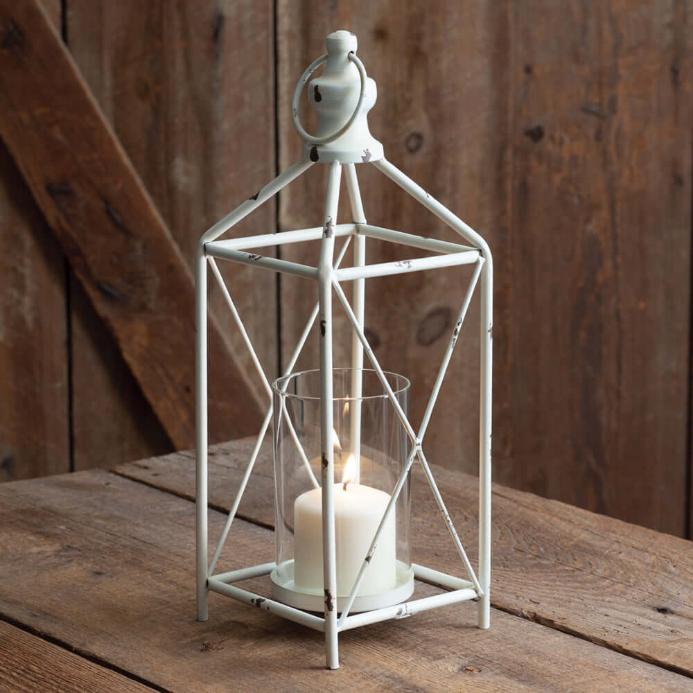 White Distressed Metal Farmhouse Lantern