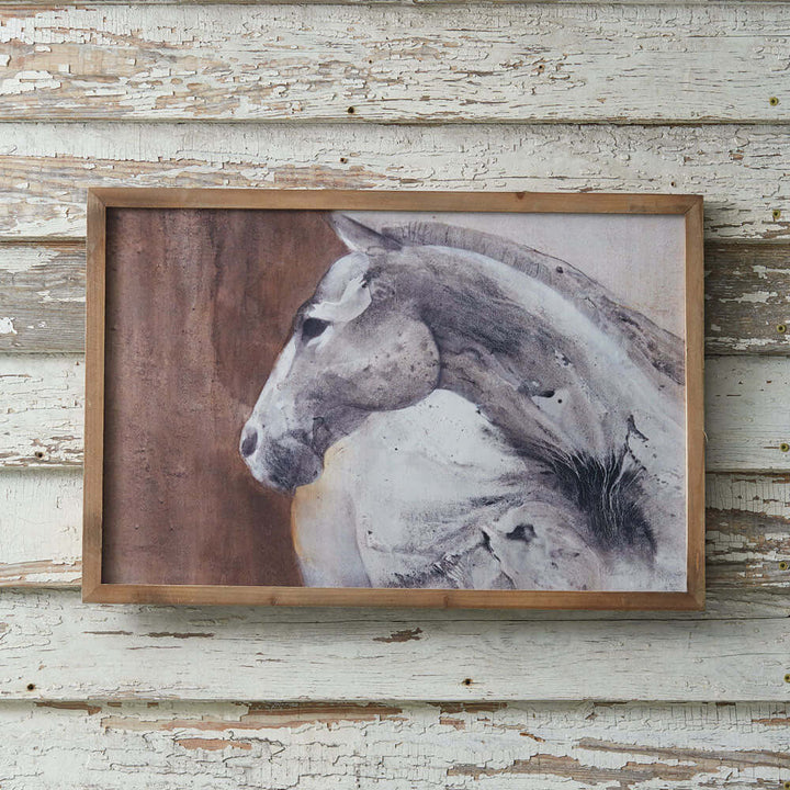 White Horse Profile Framed Canvas Art Wall Print