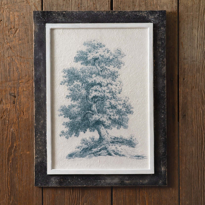 White Oak Tree Vintage Inspired Art Print in Rustic Wooden Frame