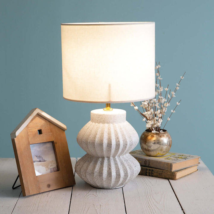 White Speckled Scalloped Table Lamp