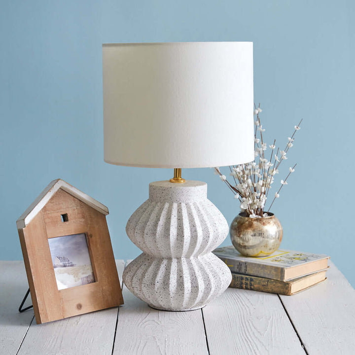 White Speckled Scalloped Table Lamp