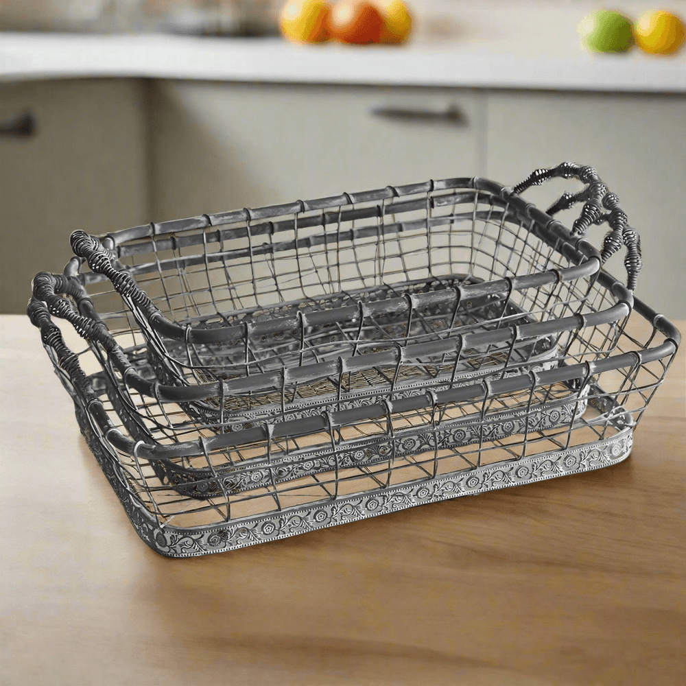 Wire Baskets for Fruit and Vegetable Display (Set of 3)