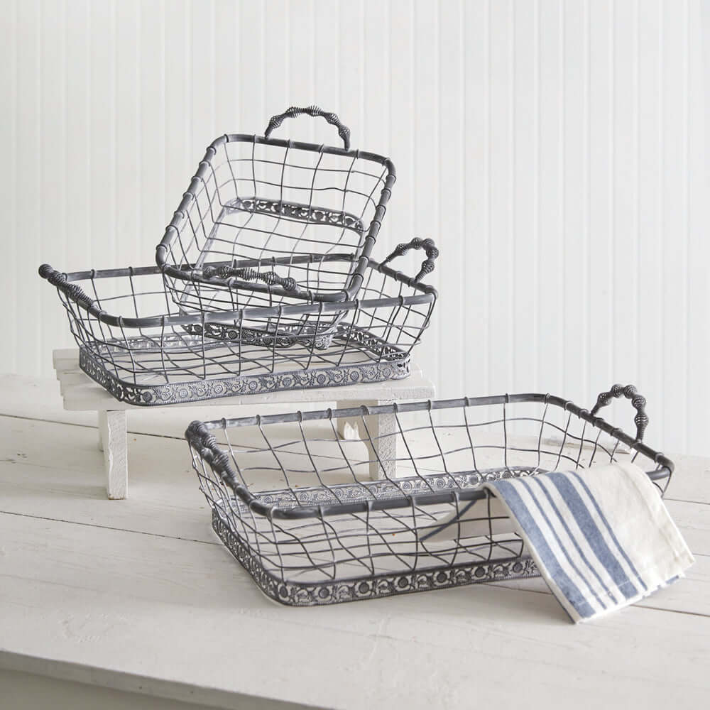 Wire Baskets for Fruit and Vegetable Display (Set of 3)