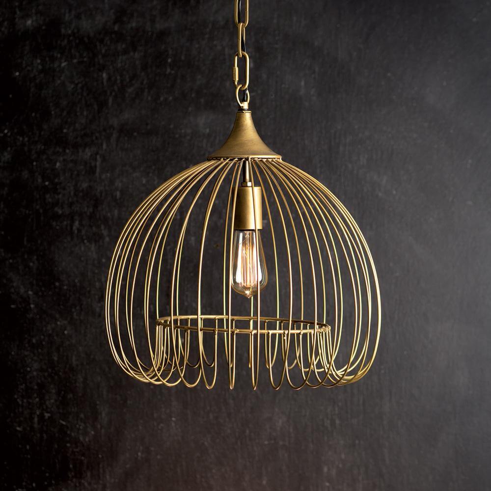 Wire Pendant Light in Antique Brass