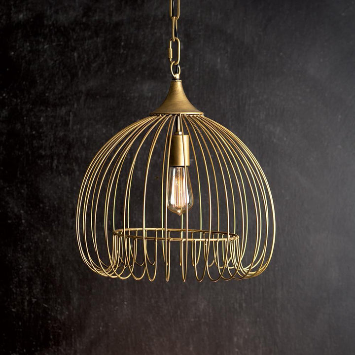 Wire Pendant Light in Antique Brass