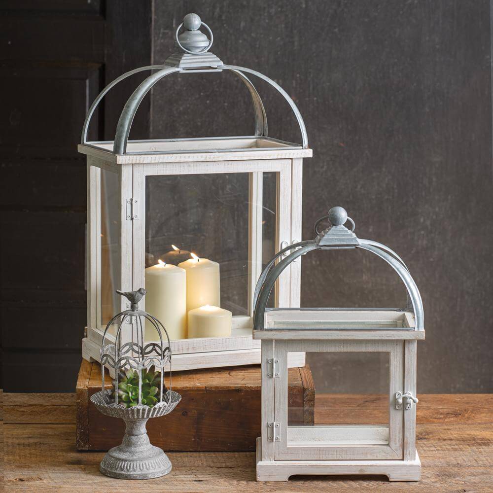 Wood and Metal Farmhouse Candle Lanterns (Set of 2)