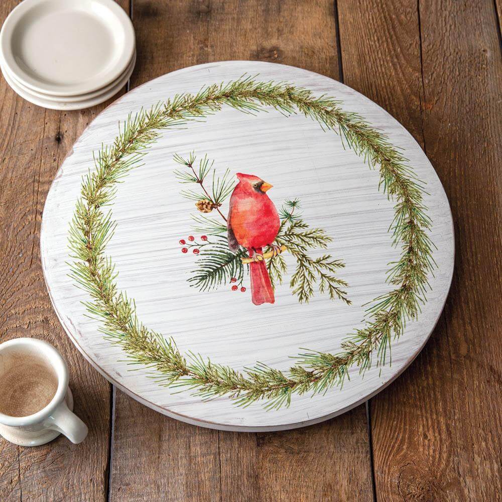 Wooden Lazy Susan with Cardinal Print