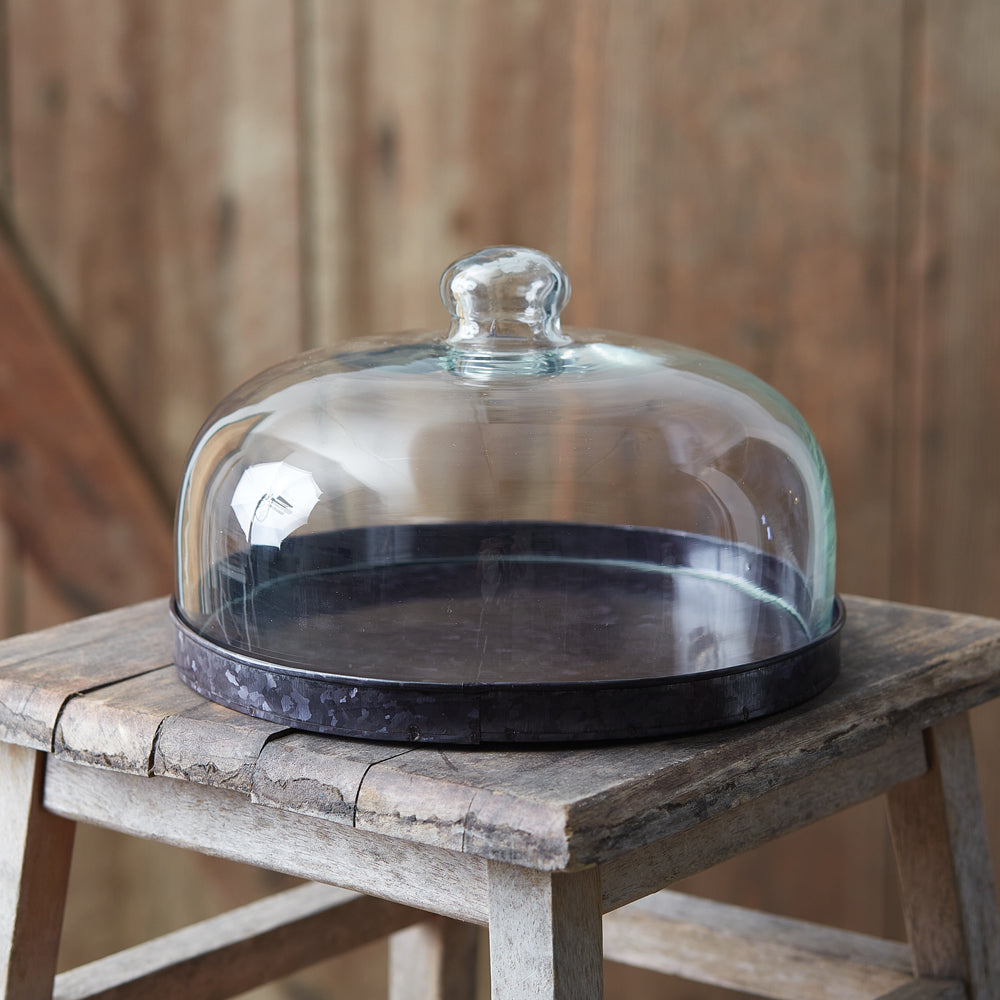 Vintage Inspired Glass Dessert Cloche with Black Metal Tray-Kitchenware-Vintage Shopper