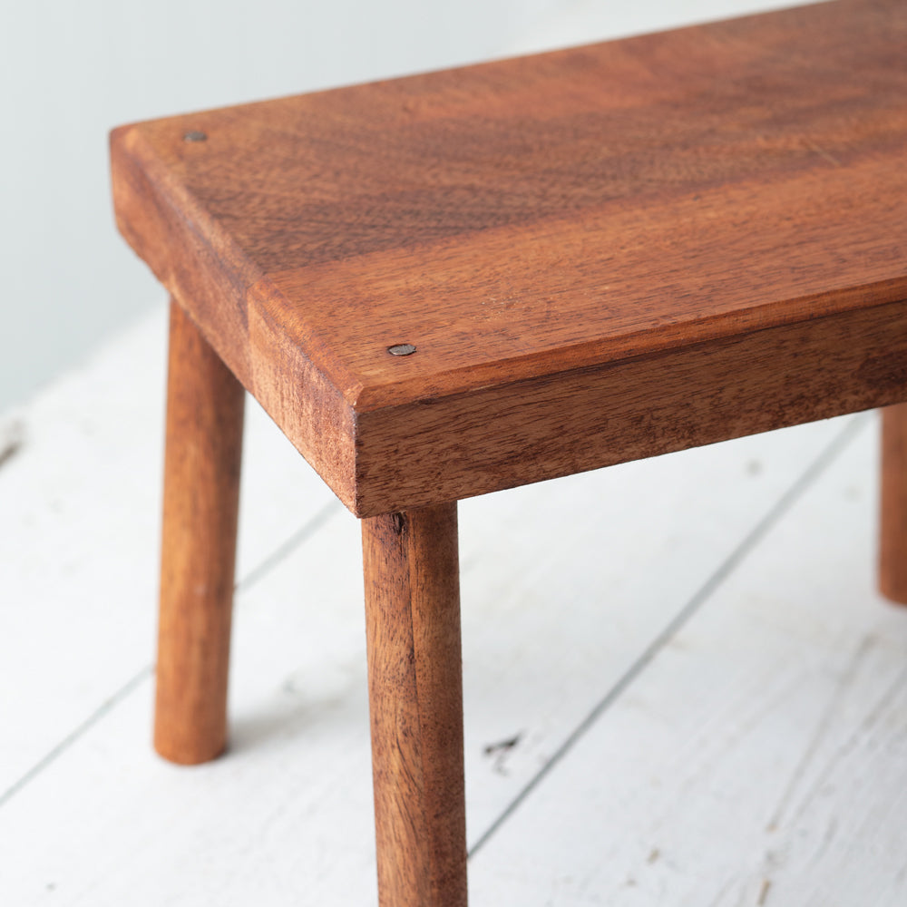 Farmhouse Polished Wooden Rustic Footstool-Furniture-Vintage Shopper