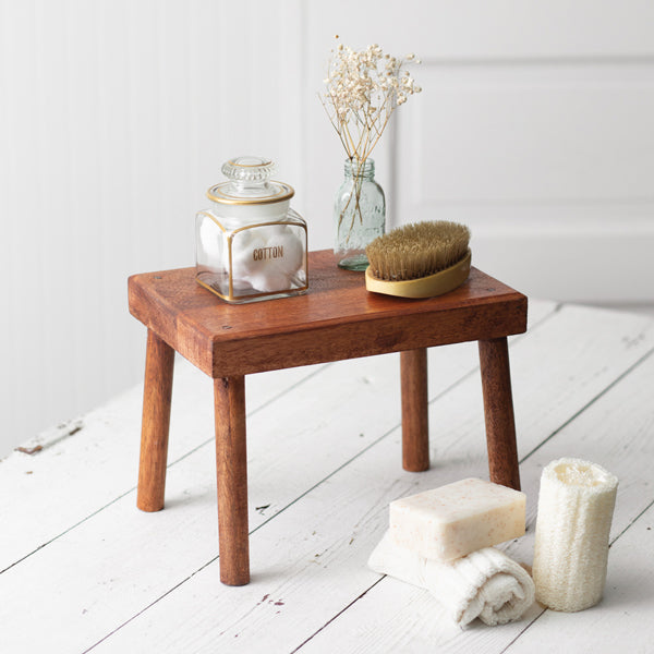 Farmhouse Polished Wooden Rustic Footstool-Furniture-Vintage Shopper