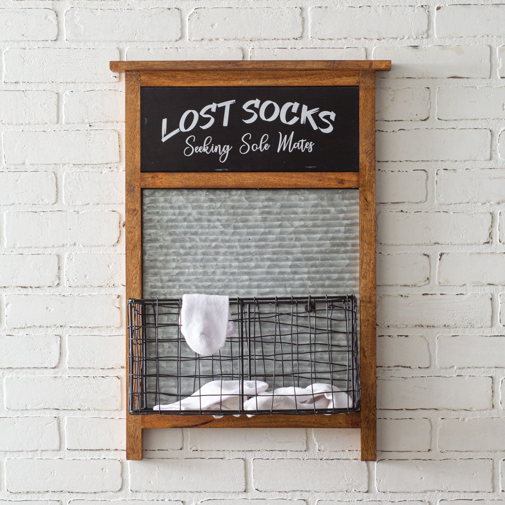 Farmhouse Lost Socks Sign with Hanging Laundry Basket-Wall Decor-Vintage Shopper