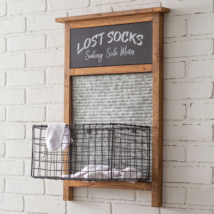 Farmhouse Lost Socks Sign with Hanging Laundry Basket-Wall Decor-Vintage Shopper