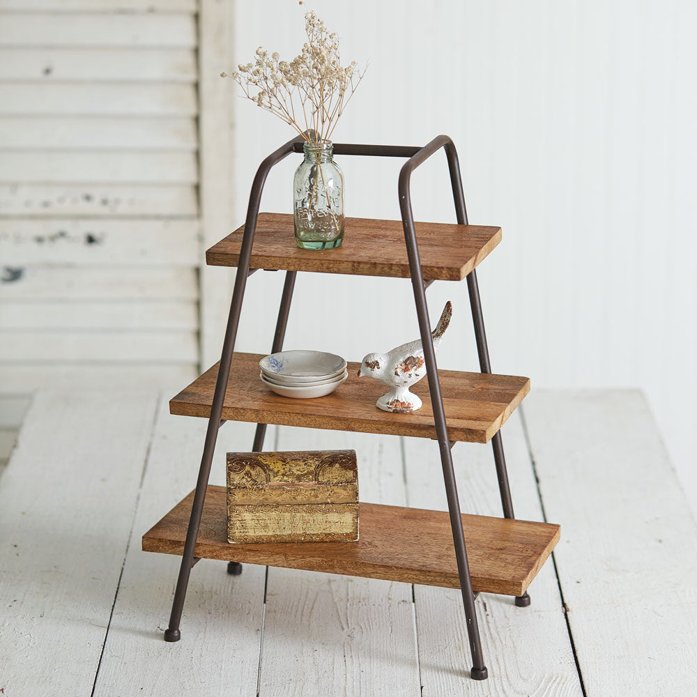 Vintage Inspired Tabletop Metal and Wood Shelves-Home Decor-Vintage Shopper