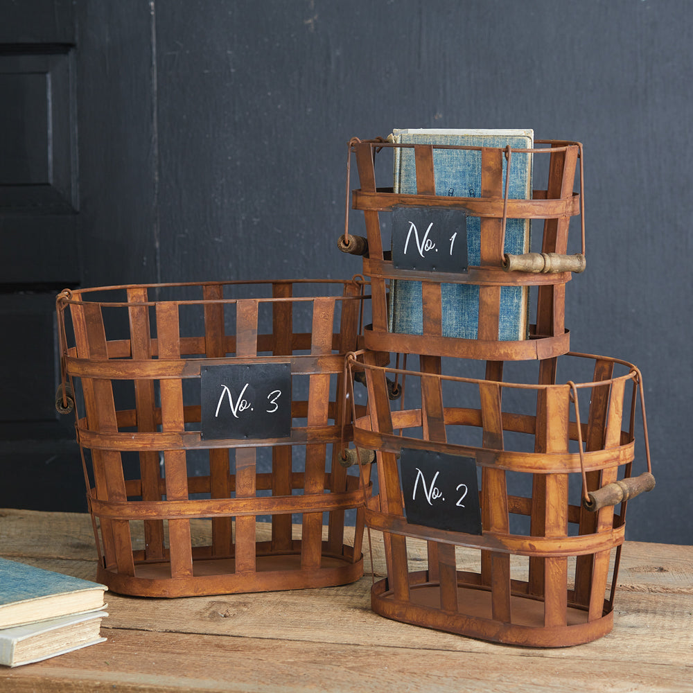Vintage Inspired Rustic Metal Numbered Storage Baskets (Set of 3)-Storage-Vintage Shopper