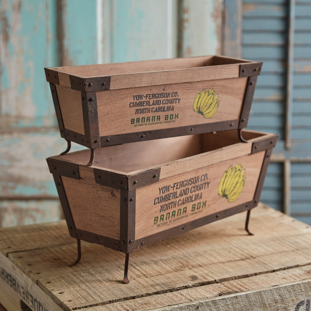 Vintage Inspired Wood Crates for Kitchen Tabletops (Set of 2)-Storage-Vintage Shopper