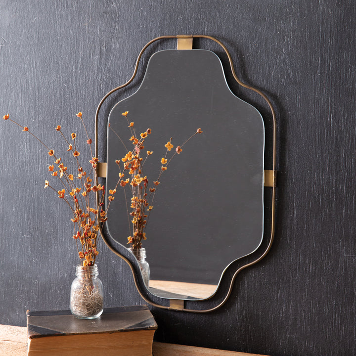 Antique Brass Notched Wall Mirror-Mirror-Vintage Shopper