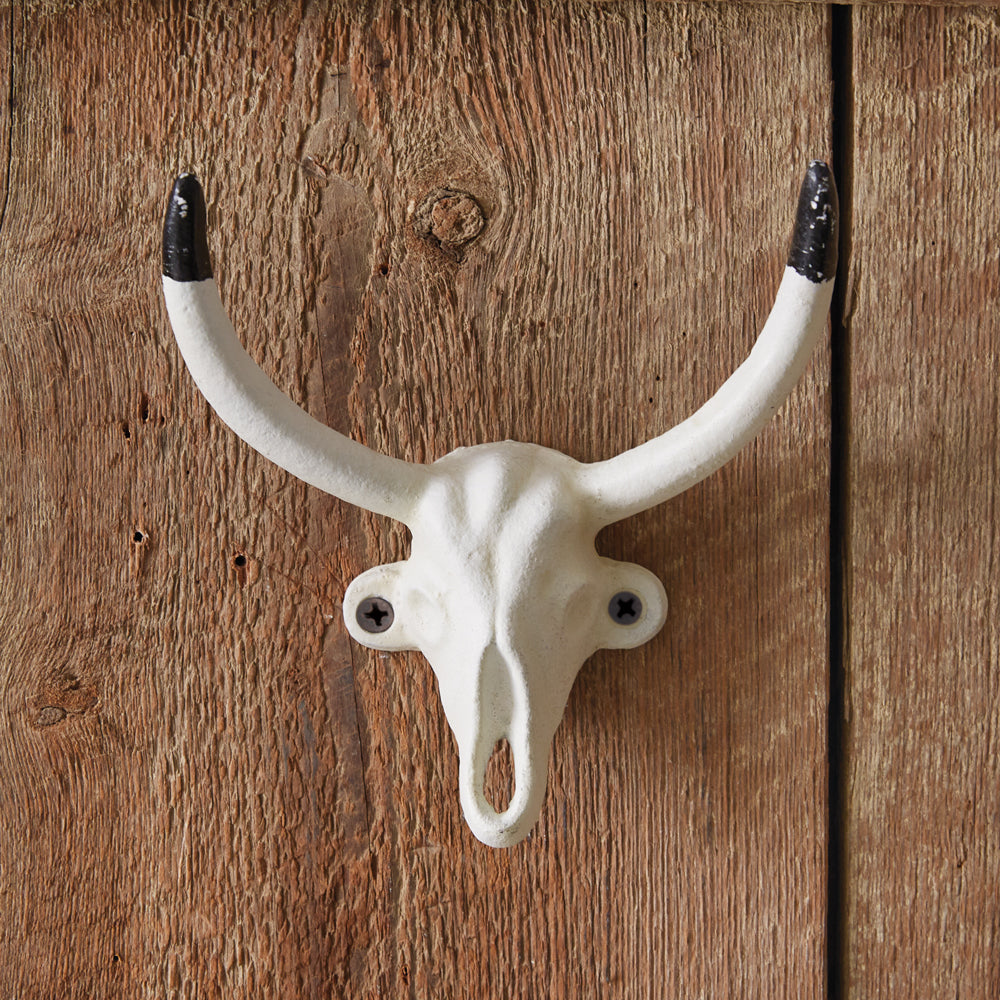 Western Bull Skull Horn Wall Hooks (Set of 4)-Wall Decor-Vintage Shopper