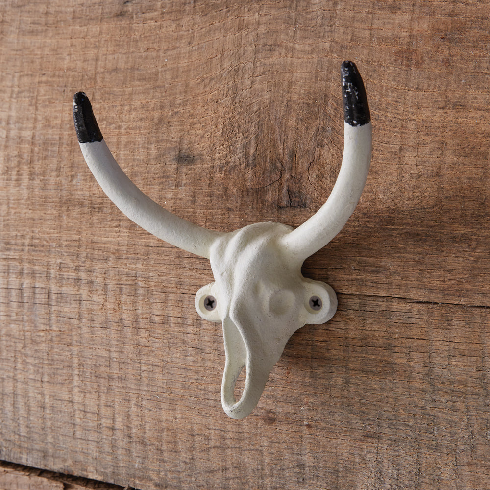 Western Bull Skull Horn Wall Hooks (Set of 4)-Wall Decor-Vintage Shopper