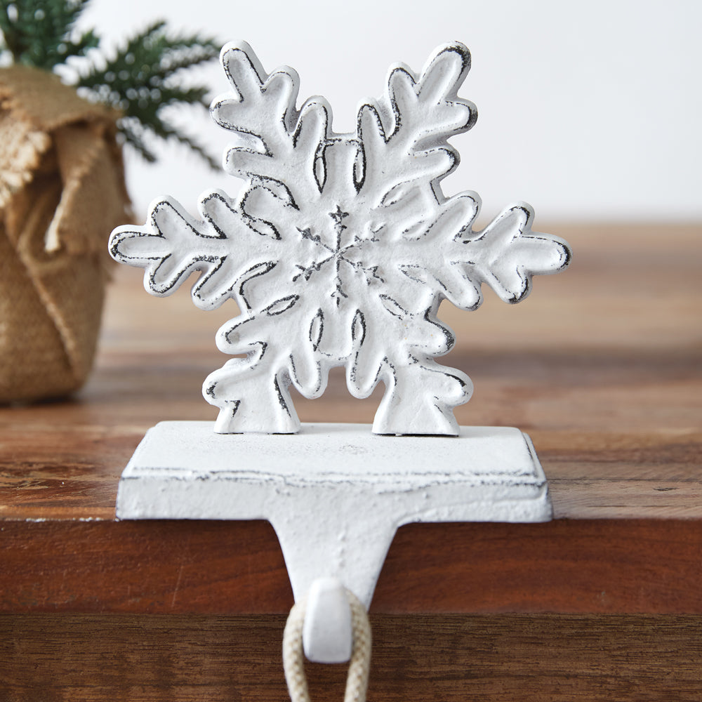 White Rustic Snowflake Stocking Holder in Cast Iron-Home Decor-Vintage Shopper