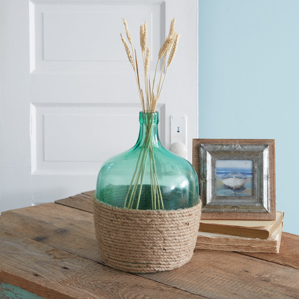 Coastal Recycled Glass Vase with Jute Rope-vase-Vintage Shopper