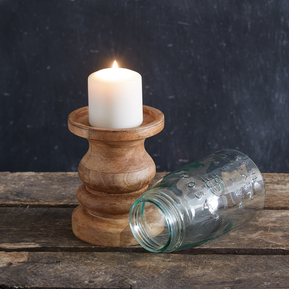 Country Farmhouse Candleholder with Mason Jar-Candleholder-Vintage Shopper