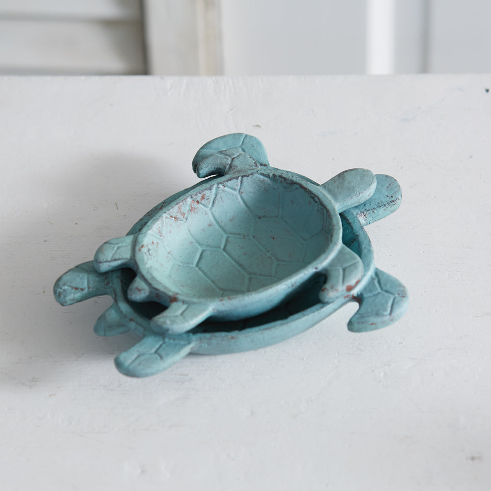 Verdigris Sea Turtle Trinket Dishes (Set of 2)-Home Decor-Vintage Shopper