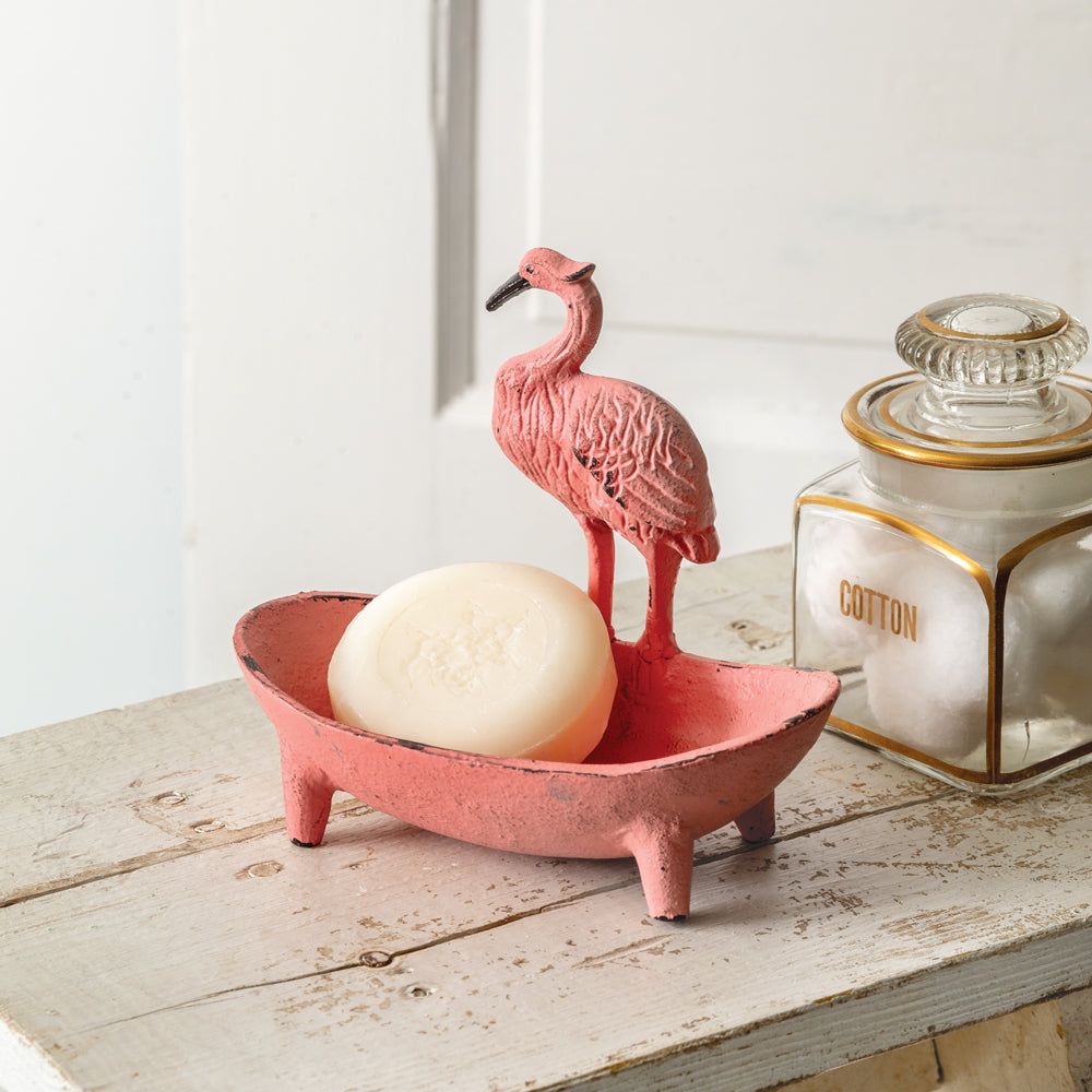 Pink Flamingo Soap Dish in Cast Iron-Home Decor-Vintage Shopper