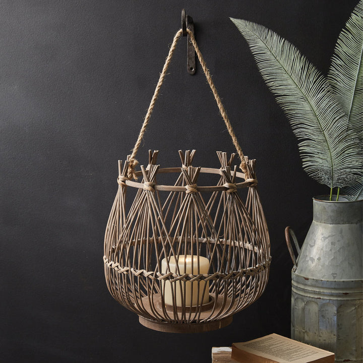 Woven Rattan Boho Hanging Lantern-Lantern-Vintage Shopper