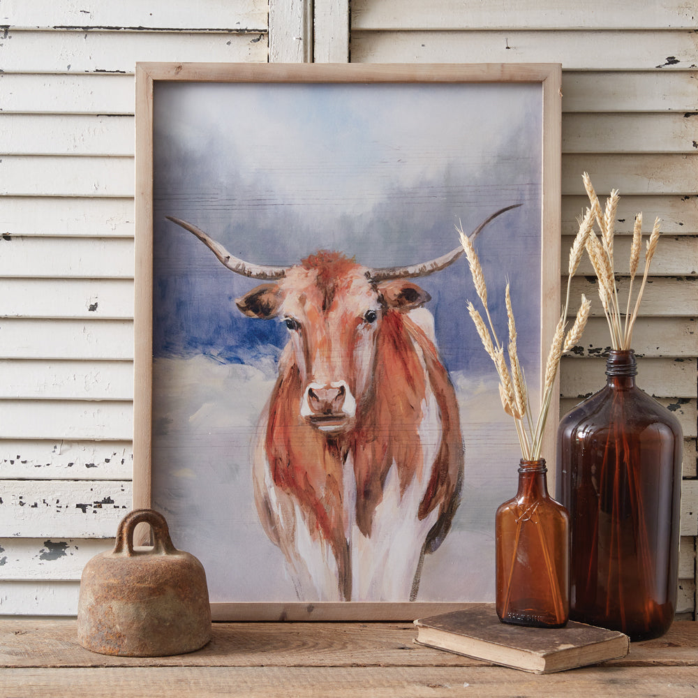 Western Texas Longhorn Wall Art Print in Frame-Wall Decor-Vintage Shopper