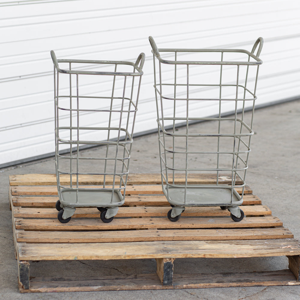 Rustic Rolling Storage Baskets in Gray Metal (Set of 2)-Home Decor-Vintage Shopper
