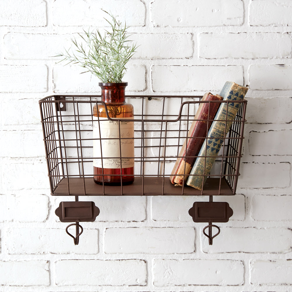 Metal Mail Basket Organizer with Hooks Wall Décor-Wall Decor-Vintage Shopper