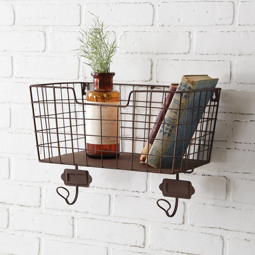 Metal Mail Basket Organizer with Hooks Wall Décor-Wall Decor-Vintage Shopper