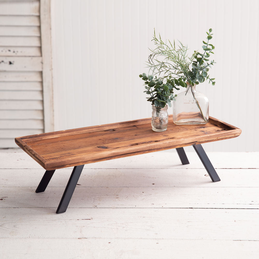 Industrial Tray in Aged Wood on Metal Legs-Kitchen-Vintage Shopper