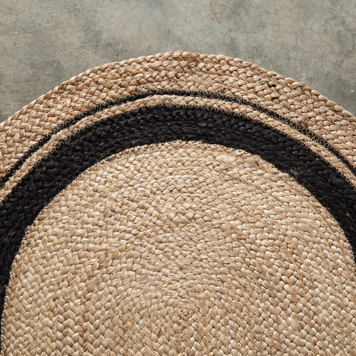Boho Handwoven Jute Doormat with Black Oval Accents-Rug-Vintage Shopper